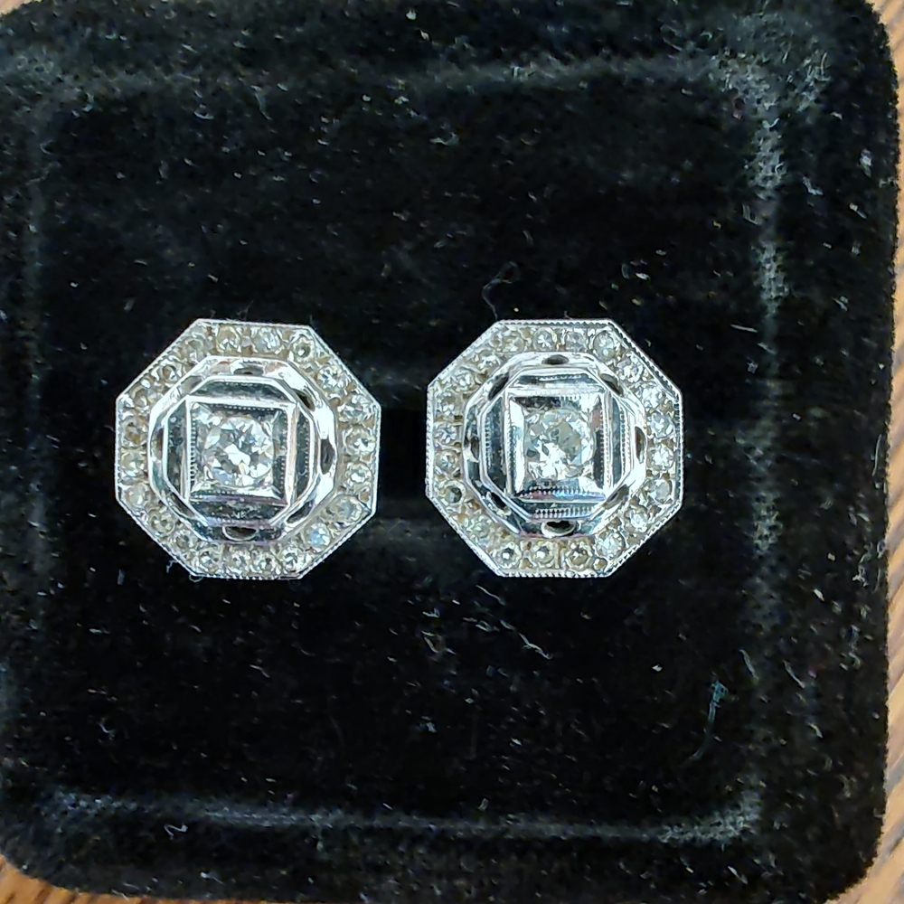 ART DECO WHITE GOLD AND DIAMOND EARRINGS - Picture 4 of 5